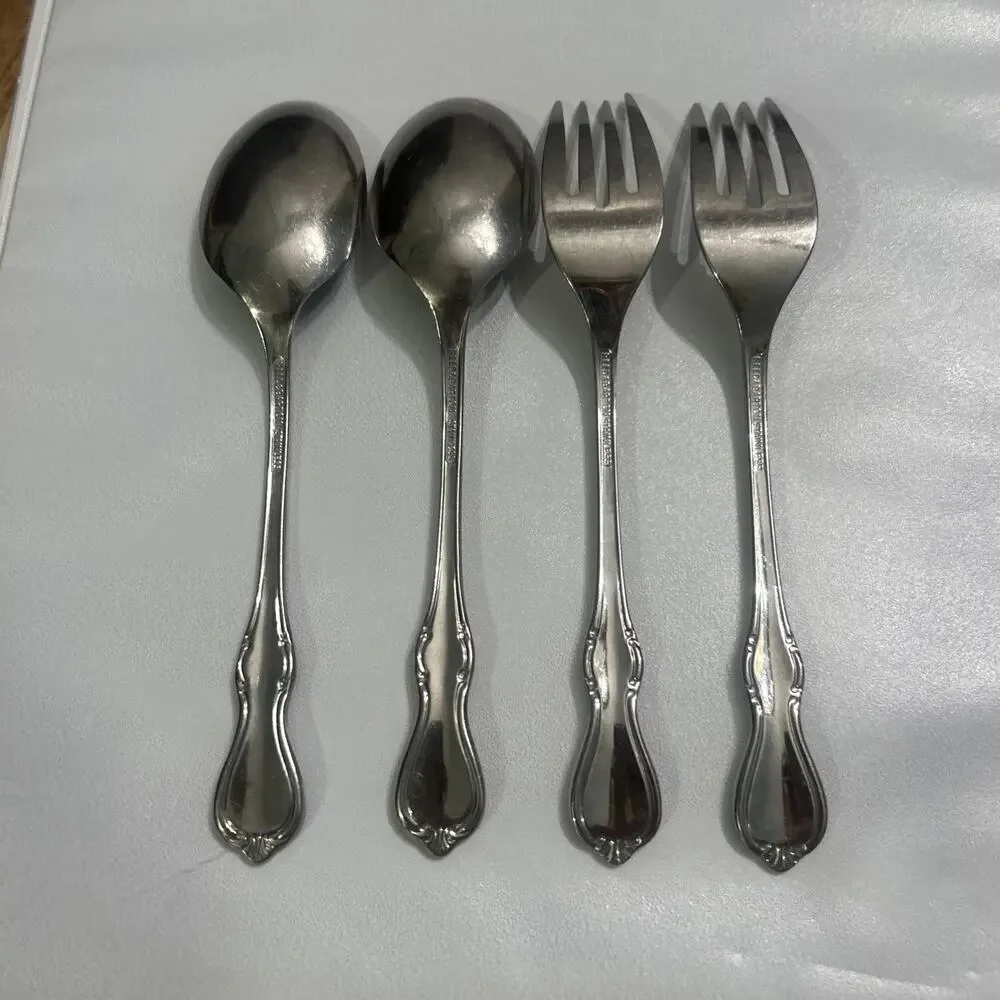 Reed & Barton CAMELOT Set of 4 Flatware 2 Teaspoons 2 Salad Forks 6.5” Stainless